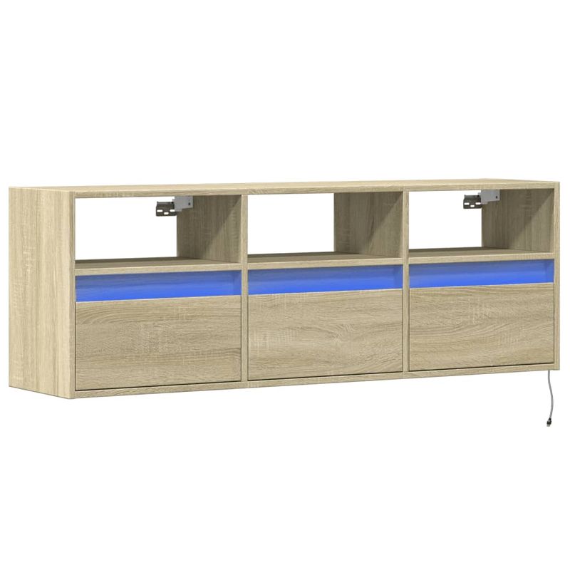 Casa si Gradina - Mobilier - Comode si corpuri - Comode - Comoda TV de perete cu lumini LED, stejar sonoma, 130x31x45 cm - Infinity.ro