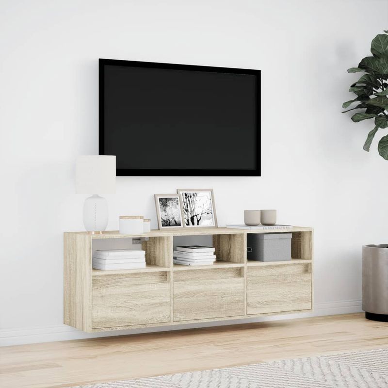 Casa si Gradina - Mobilier - Comode si corpuri - Comode - Comoda TV de perete cu lumini LED, stejar sonoma, 130x31x45 cm - Infinity.ro
