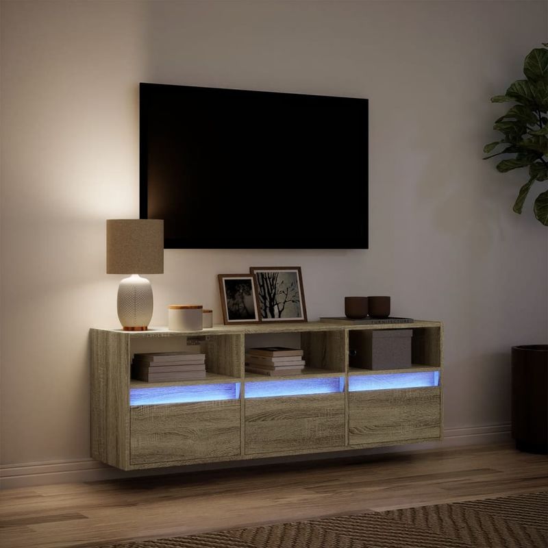 Casa si Gradina - Mobilier - Comode si corpuri - Comode - Comoda TV de perete cu lumini LED, stejar sonoma, 130x31x45 cm - Infinity.ro