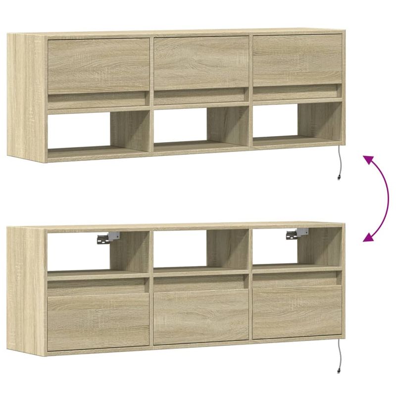 Casa si Gradina - Mobilier - Comode si corpuri - Comode - Comoda TV de perete cu lumini LED, stejar sonoma, 130x31x45 cm - Infinity.ro