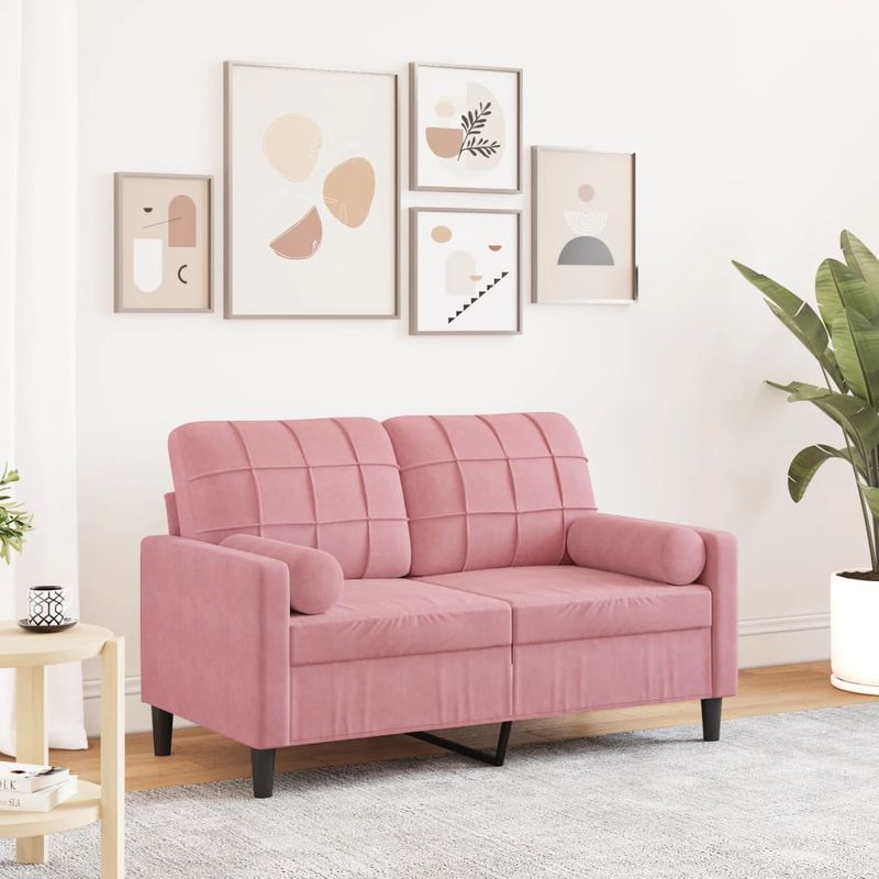 Casa si Gradina - Mobilier - Canapele si coltare - Canapele - Canapea cu 2 locuri cu pernute, roz, 120 cm, catifea - Infinity.ro