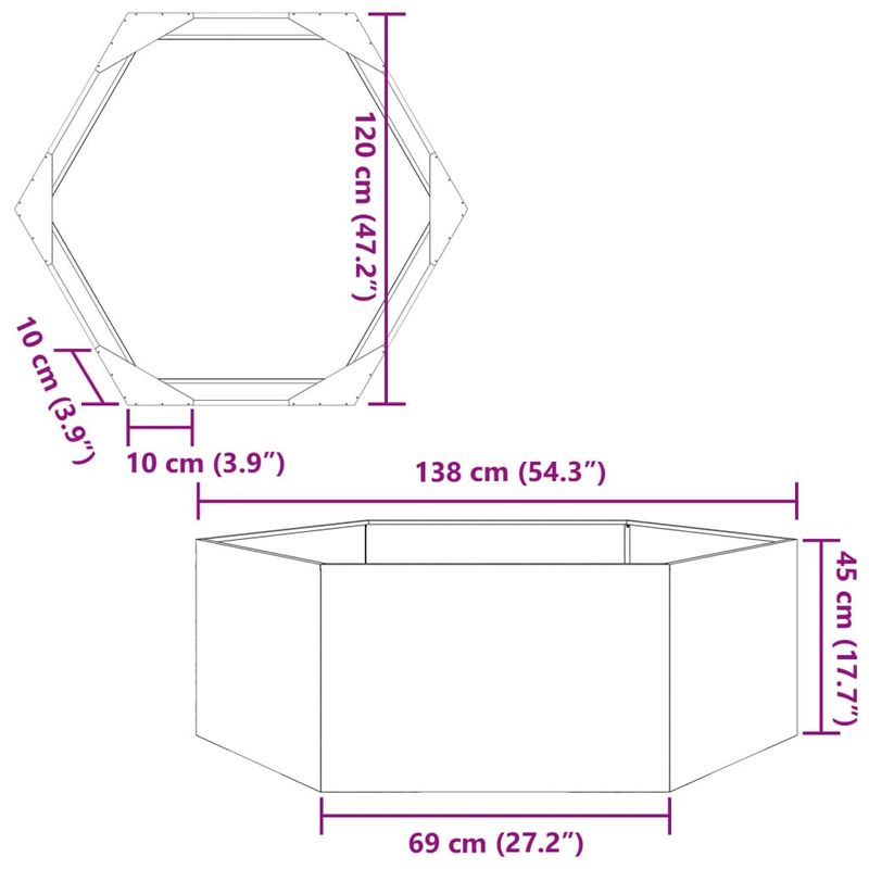 Casa si Gradina - Gradinarit si plante - Plante si ghivece - Ghivece si suporturi - Jardiniera de gradina negru 138x120x45 cm otel hexagonal - Infinity.ro