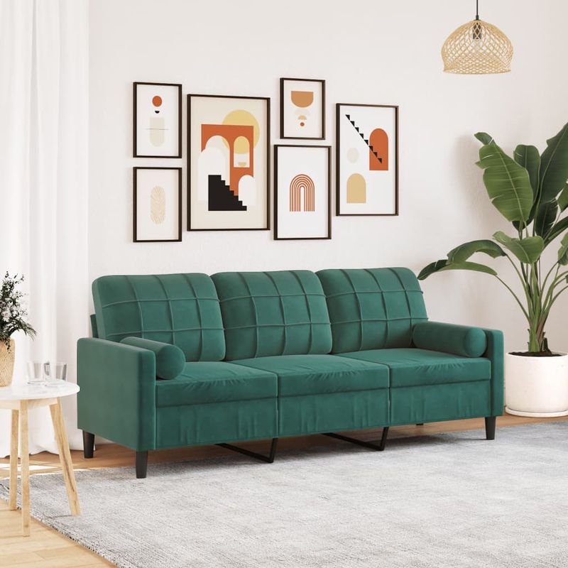 Casa si Gradina - Mobilier - Canapele si coltare - Canapele - Canapea cu 3 locuri cu pernute, verde inchis, 180 cm, catifea - Infinity.ro