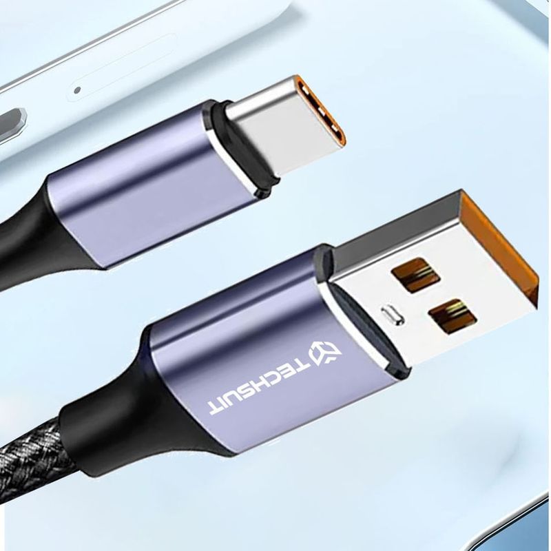 Laptop, Telefoane si Tablete - Telefoane mobile si accesorii - Accesorii Telefoane - Cabluri si adaptoare telefoane - Cablu de date USB to Type-C, Super Fast Charging, 100W, 480Mbps, 6A - Techsuit (PCB018) - Negru - Infinity.ro