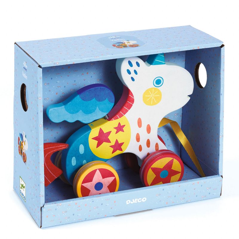 Jucarii, Copii si Bebe - Jucarii si jocuri - Jucarii bebelusi - Jucarii de tras/impins - Jucarie de tras unicorn, Djeco - Infinity.ro