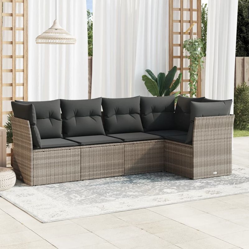 Casa si Gradina - Gradina si terasa - Mobilier exterior - Seturi mobila gradina - Set canapele de gradina cu perne, 5 piese gri deschis poliratan - Infinity.ro