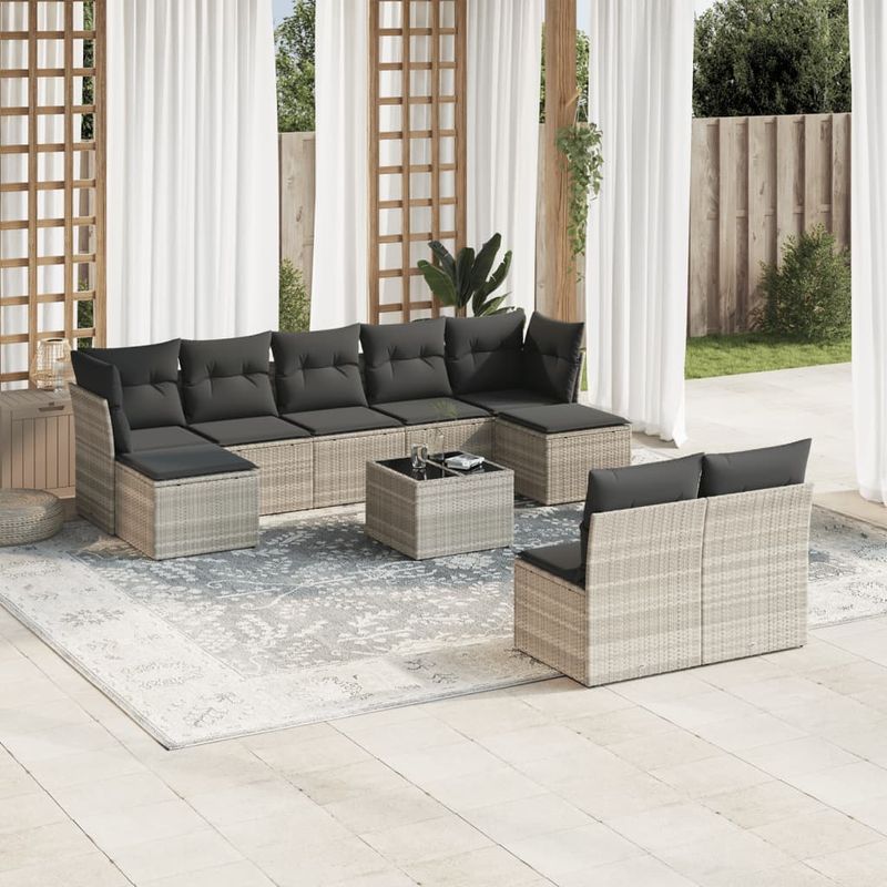 Casa si Gradina - Gradina si terasa - Mobilier exterior - Seturi mobila gradina - Set canapele de gradina cu perne 10 piese gri deschis poliratan - Infinity.ro