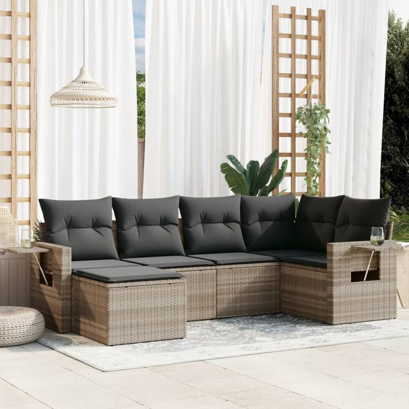 Casa si Gradina - Gradina si terasa - Mobilier exterior - Seturi mobila gradina - Set canapele de gradina cu perne, 6 piese gri deschis poliratan - Infinity.ro