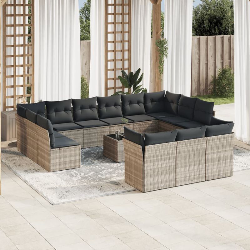 Casa si Gradina - Gradina si terasa - Mobilier exterior - Seturi mobila gradina - Set mobilier de gradina cu perne,14 piesegri deschis, poliratan - Infinity.ro