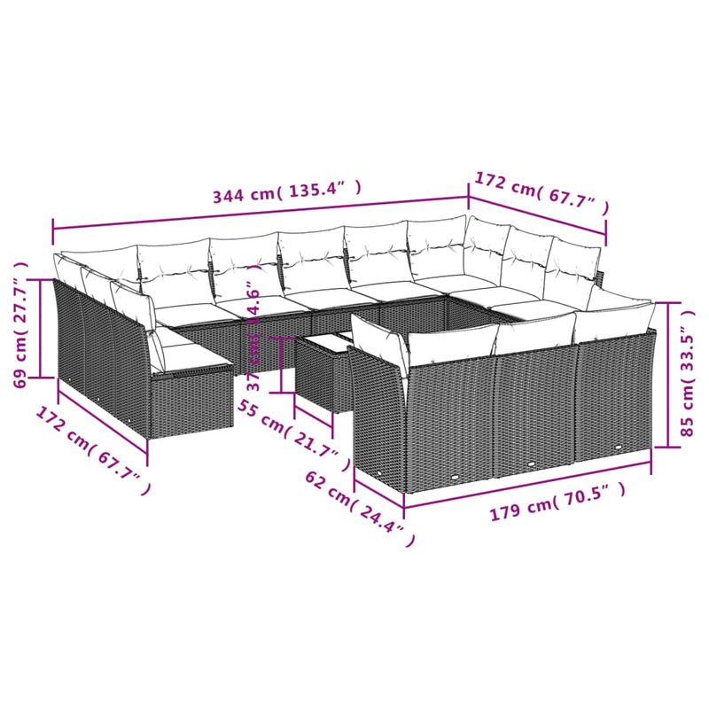 Casa si Gradina - Gradina si terasa - Mobilier exterior - Seturi mobila gradina - Set mobilier de gradina cu perne,14 piesegri deschis, poliratan - Infinity.ro