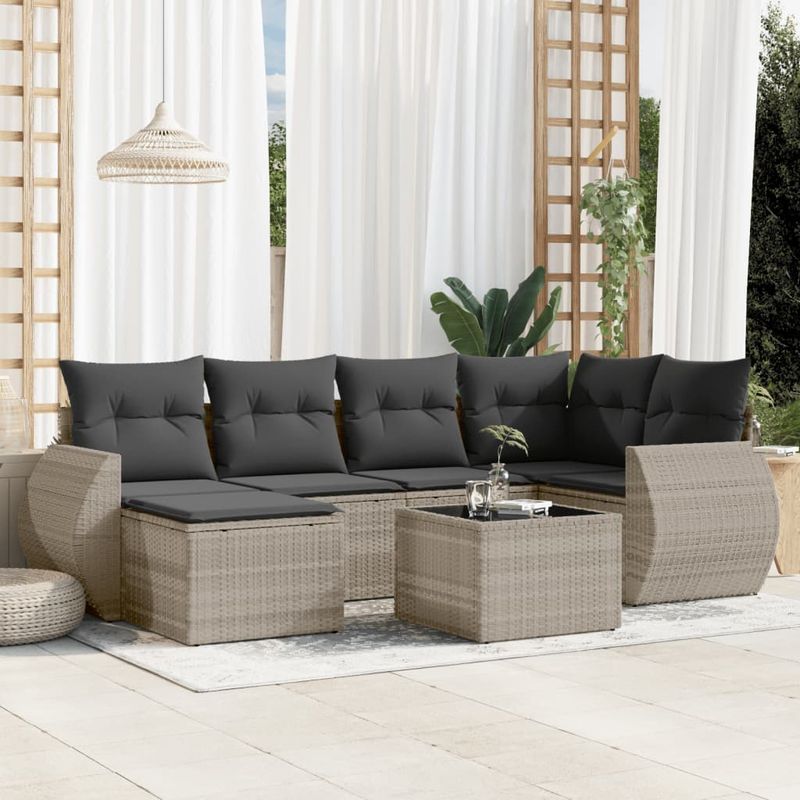 Casa si Gradina - Gradina si terasa - Mobilier exterior - Seturi mobila gradina - Set canapele de gradina cu perne, 7piese gri deschis poliratan - Infinity.ro