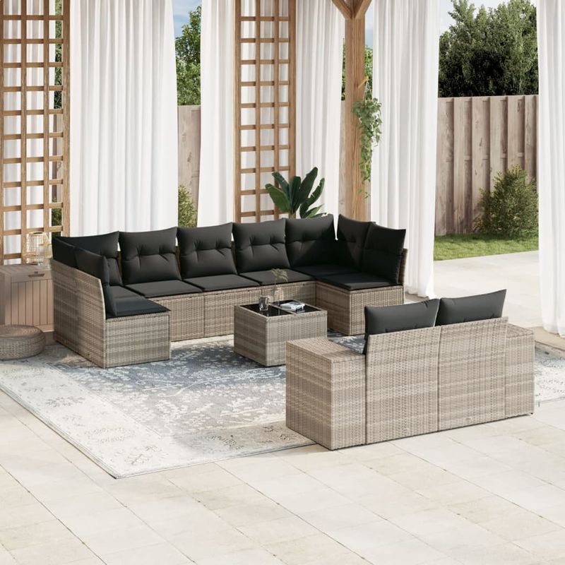 Casa si Gradina - Gradina si terasa - Mobilier exterior - Seturi mobila gradina - Set canapele de gradina cu perne 10 piese gri deschis poliratan - Infinity.ro