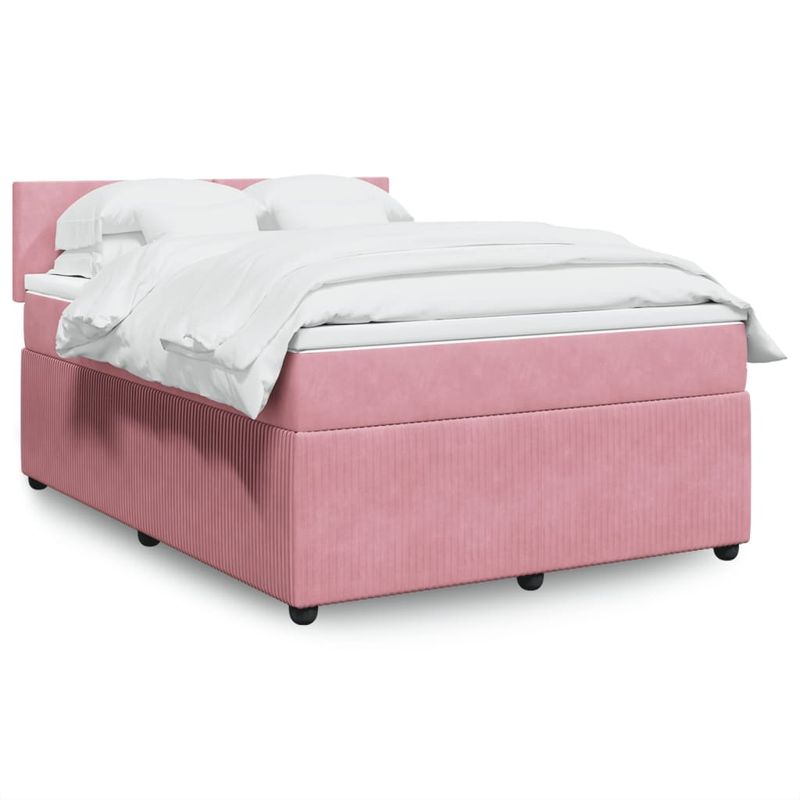Casa si Gradina - Mobilier - Paturi si accesorii - Paturi - Pat box spring cu saltea, roz, 140x200 cm, catifea - Infinity.ro