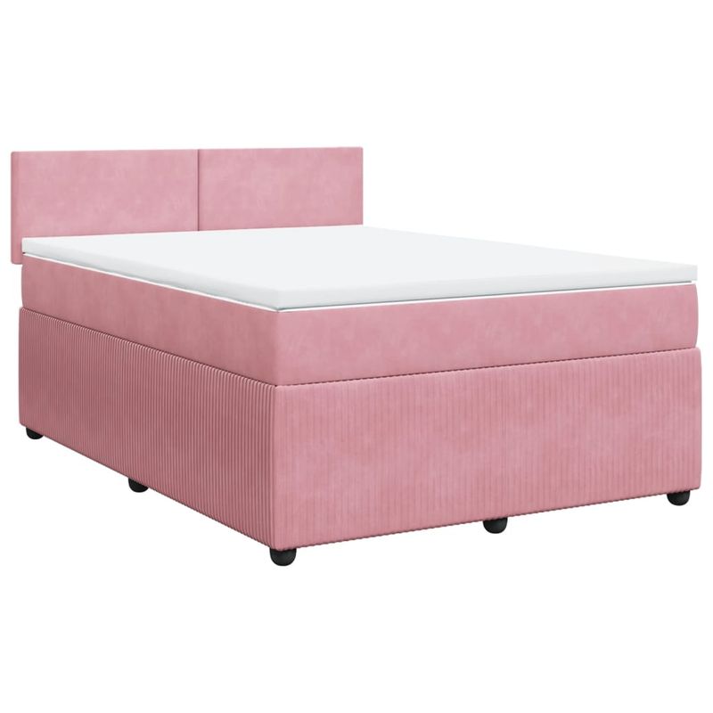Casa si Gradina - Mobilier - Paturi si accesorii - Paturi - Pat box spring cu saltea, roz, 140x200 cm, catifea - Infinity.ro