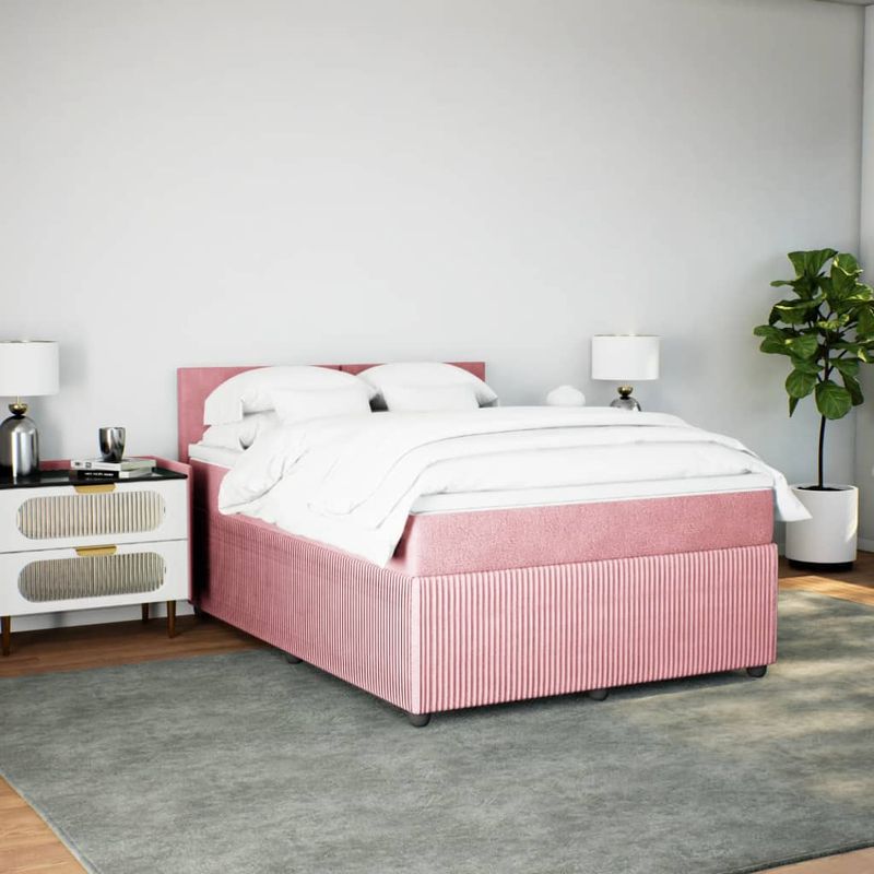 Casa si Gradina - Mobilier - Paturi si accesorii - Paturi - Pat box spring cu saltea, roz, 140x200 cm, catifea - Infinity.ro