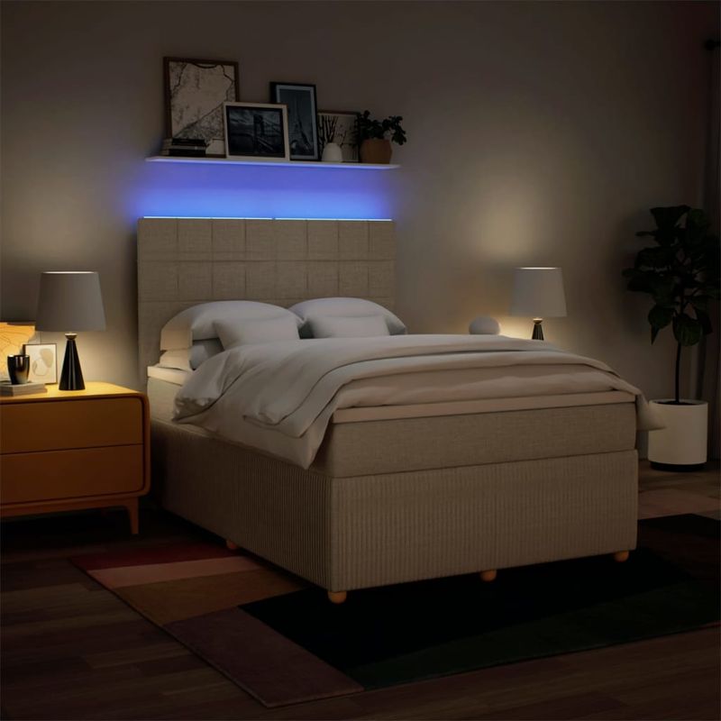 Casa si Gradina - Mobilier - Paturi si accesorii - Paturi - Pat box spring cu saltea, crem, 160x200 cm, material textil - Infinity.ro
