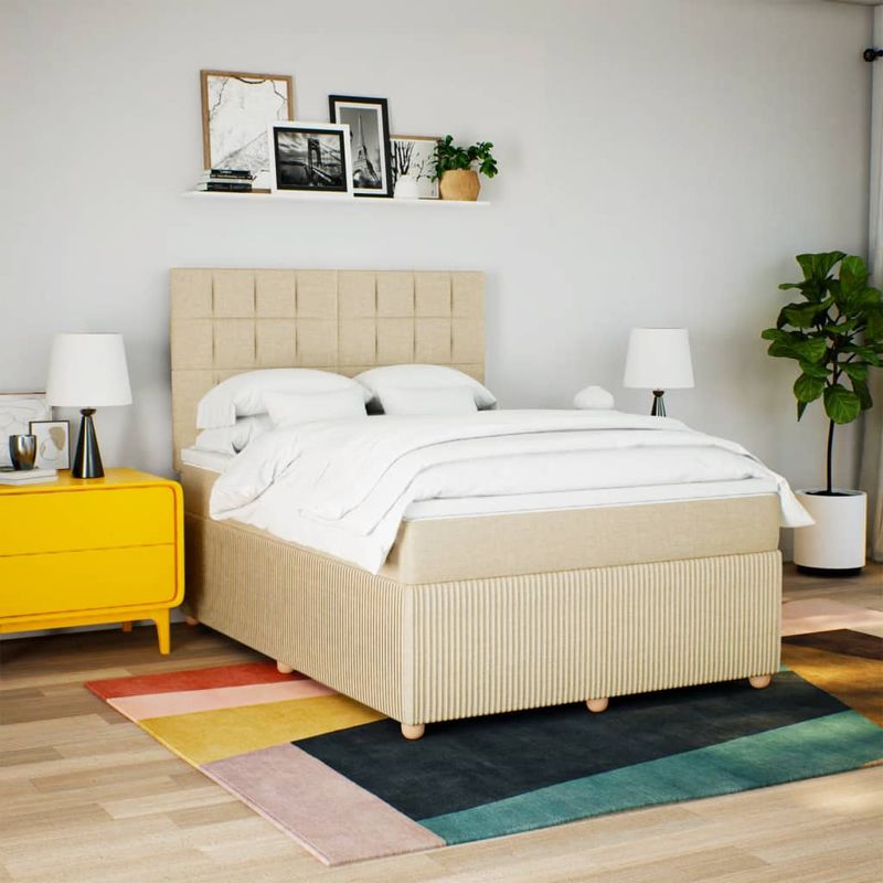 Casa si Gradina - Mobilier - Paturi si accesorii - Paturi - Pat box spring cu saltea, crem, 160x200 cm, material textil - Infinity.ro
