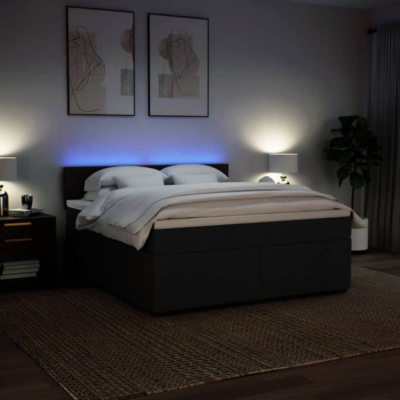 Casa si Gradina - Mobilier - Paturi si accesorii - Paturi - Pat box spring cu saltea, negru, 180x200 cm, catifea - Infinity.ro