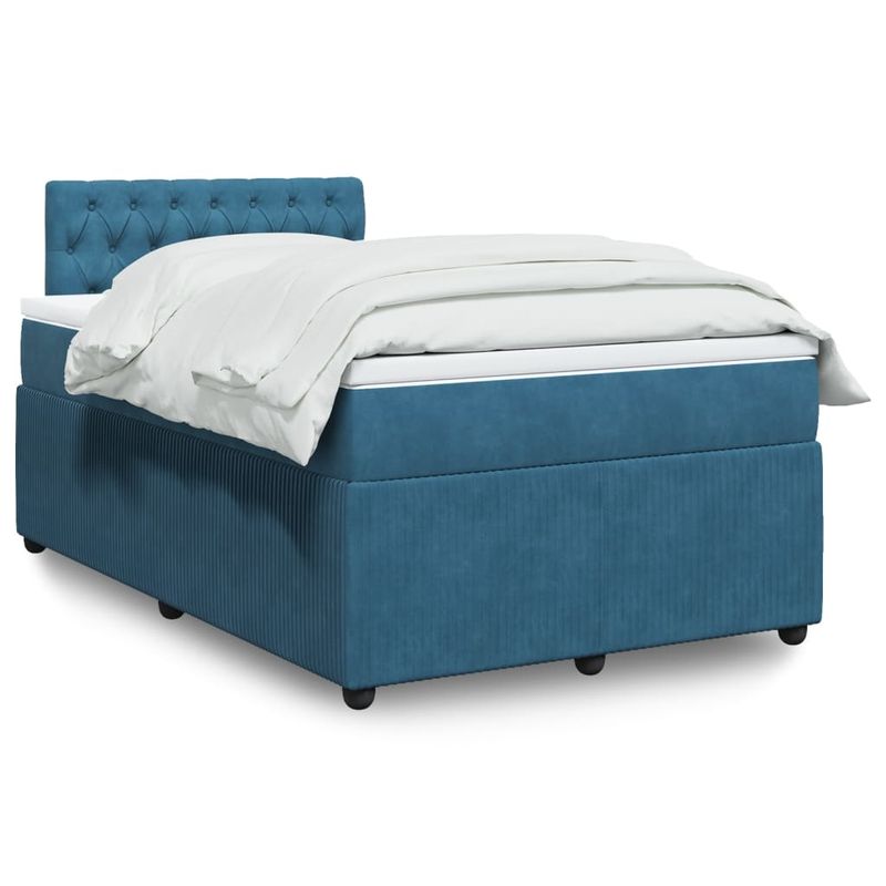 Casa si Gradina - Mobilier - Paturi si accesorii - Paturi - Pat box spring cu saltea, albastru, 120x200 cm, catifea - Infinity.ro