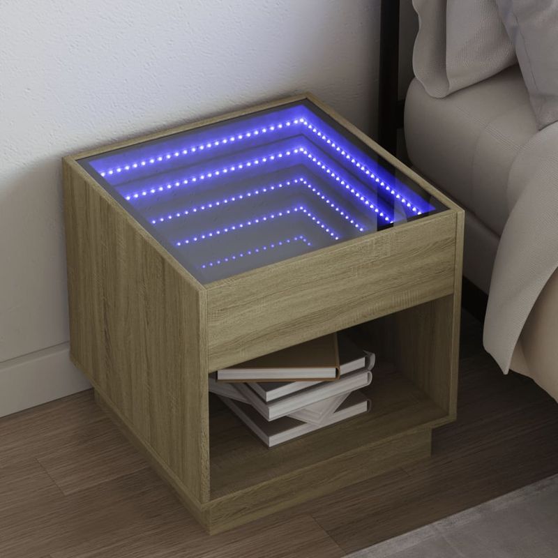 Casa si Gradina - Mobilier - Comode si corpuri - Noptiere - Noptiera cu LED infinity, stejar sonoma, 50x50x50 cm - Infinity.ro