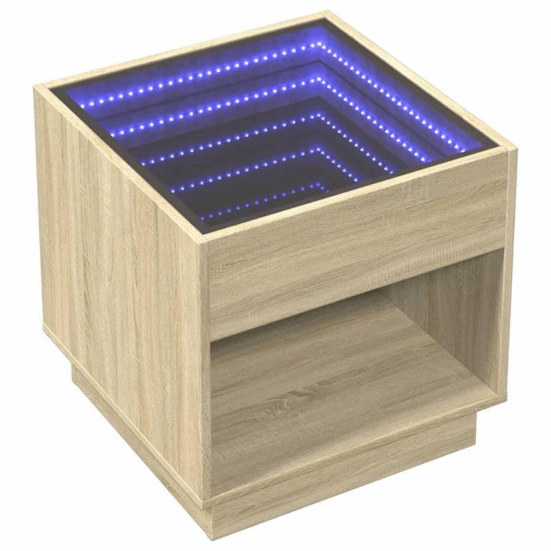 Casa si Gradina - Mobilier - Comode si corpuri - Noptiere - Noptiera cu LED infinity, stejar sonoma, 50x50x50 cm - Infinity.ro