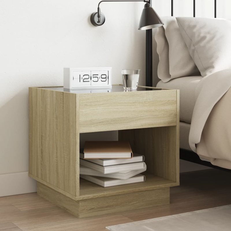 Casa si Gradina - Mobilier - Comode si corpuri - Noptiere - Noptiera cu LED infinity, stejar sonoma, 50x50x50 cm - Infinity.ro