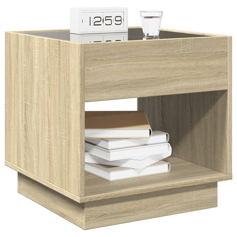 Casa si Gradina - Mobilier - Comode si corpuri - Noptiere - Noptiera cu LED infinity, stejar sonoma, 50x50x50 cm - Infinity.ro