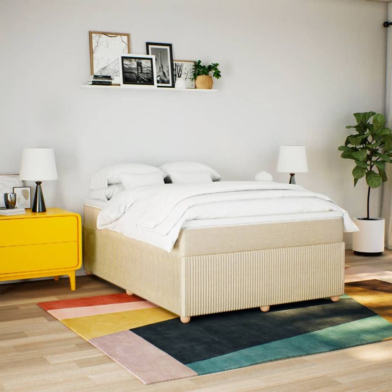 Casa si Gradina - Mobilier - Paturi si accesorii - Paturi - Pat continental cu saltea, crem, 140x200 cm, material textil - Infinity.ro