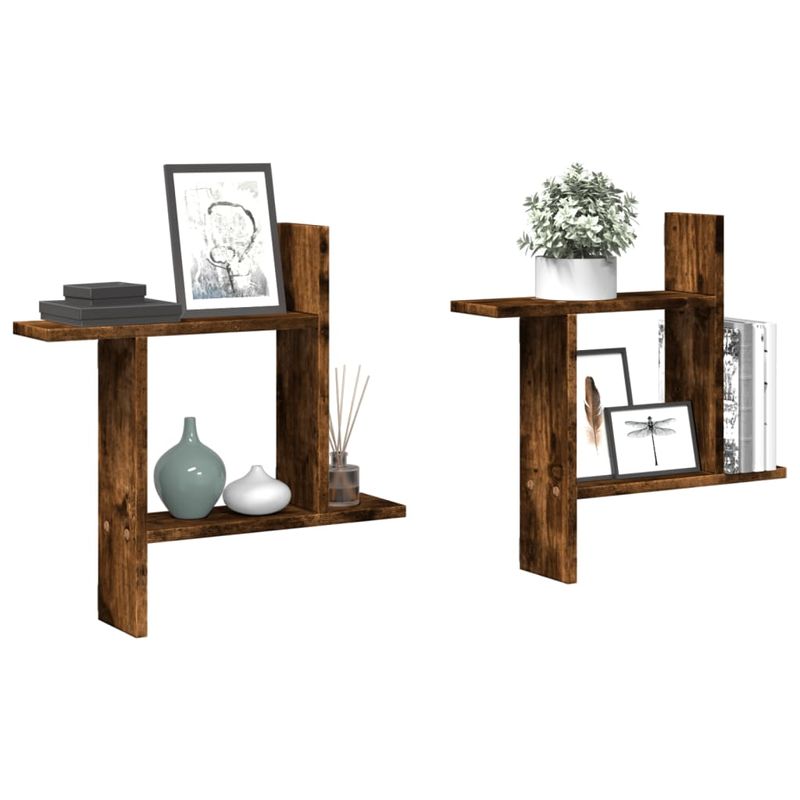 Casa si Gradina - Mobilier - Biblioteci si rafturi - Rafturi - Rafturi perete 2 buc. stejar fumuriu 50x12x50 cm lemn prelucrat - Infinity.ro