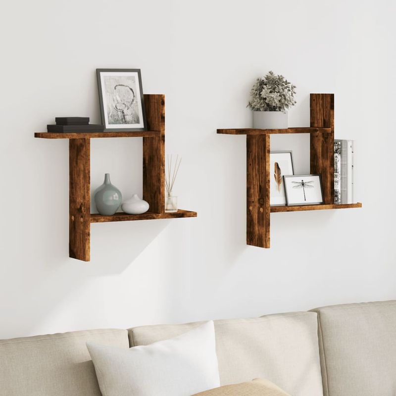Casa si Gradina - Mobilier - Biblioteci si rafturi - Rafturi - Rafturi perete 2 buc. stejar fumuriu 50x12x50 cm lemn prelucrat - Infinity.ro
