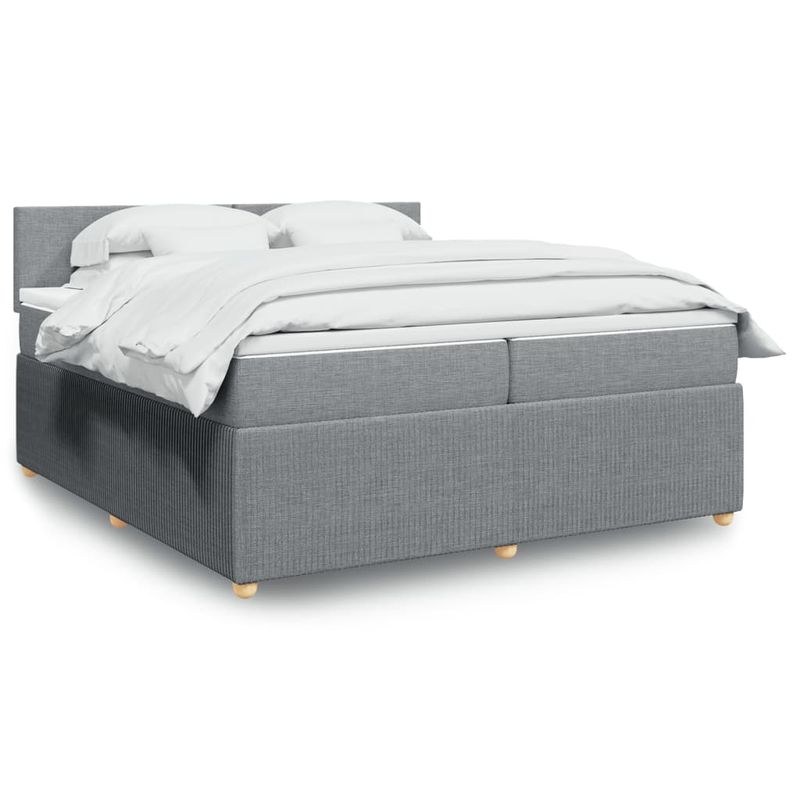 Casa si Gradina - Mobilier - Paturi si accesorii - Paturi - Pat box spring cu saltea, gri deschis, 200x200 cm, textil - Infinity.ro