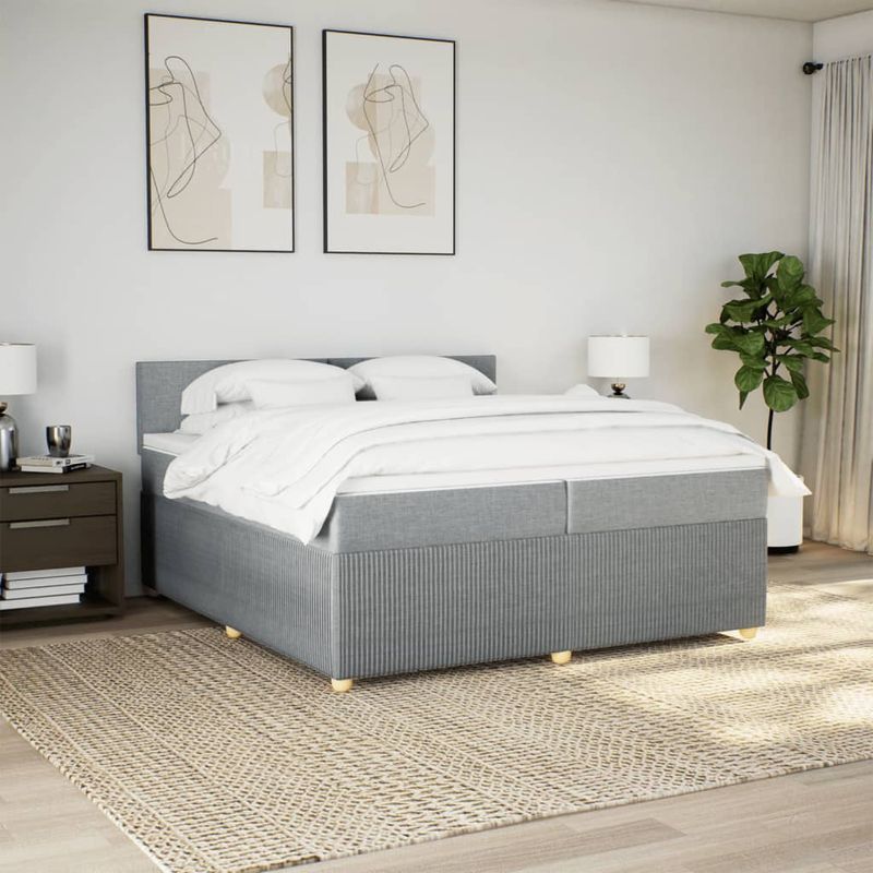 Casa si Gradina - Mobilier - Paturi si accesorii - Paturi - Pat box spring cu saltea, gri deschis, 200x200 cm, textil - Infinity.ro