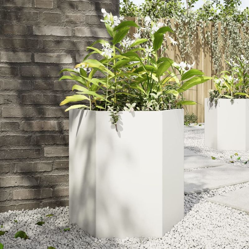 Casa si Gradina - Gradinarit si plante - Plante si ghivece - Ghivece si suporturi - Jardiniera de gradina alb 46x40x45 cm otel hexagonal - Infinity.ro