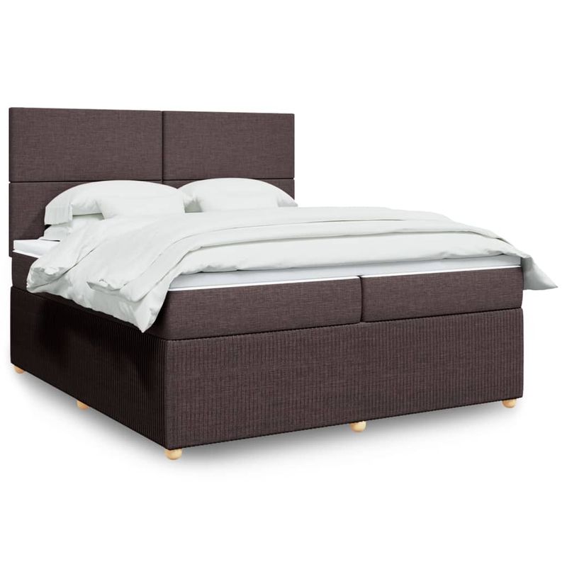 Casa si Gradina - Mobilier - Paturi si accesorii - Paturi - Pat box spring cu saltea, maro inchis, 200x200 cm, textil - Infinity.ro