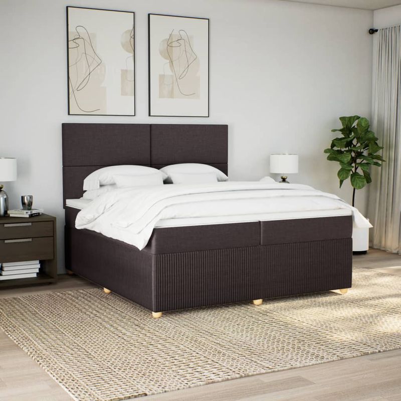 Casa si Gradina - Mobilier - Paturi si accesorii - Paturi - Pat box spring cu saltea, maro inchis, 200x200 cm, textil - Infinity.ro