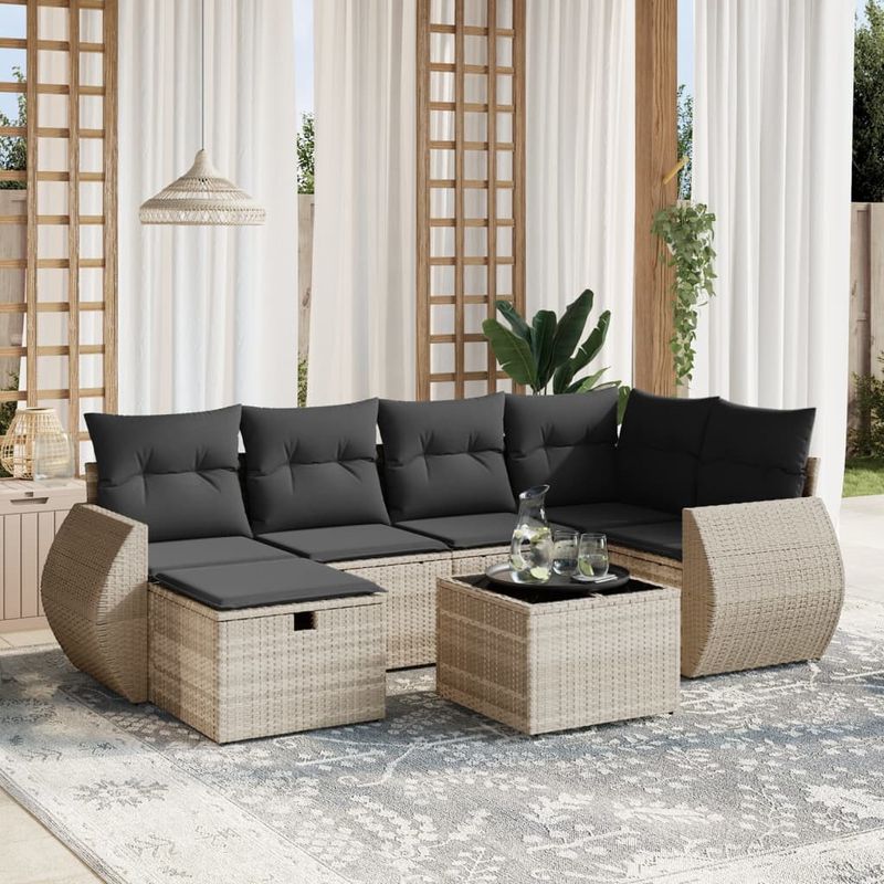 Casa si Gradina - Gradina si terasa - Mobilier exterior - Seturi mobila gradina - Set canapele de gradina cu perne, 7piese gri deschis poliratan - Infinity.ro