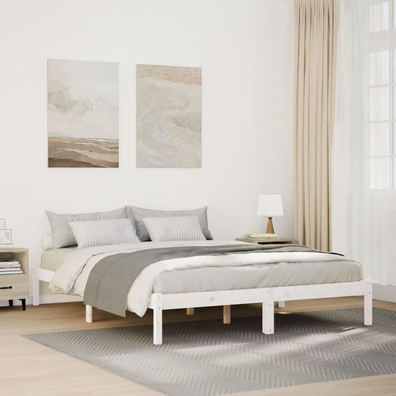 Casa si Gradina - Mobilier - Paturi si accesorii - Paturi - Cadru pat foarte lung fara saltea alb 160x220 cm lemn masiv pin - Infinity.ro