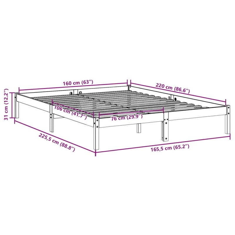 Casa si Gradina - Mobilier - Paturi si accesorii - Paturi - Cadru pat foarte lung fara saltea alb 160x220 cm lemn masiv pin - Infinity.ro