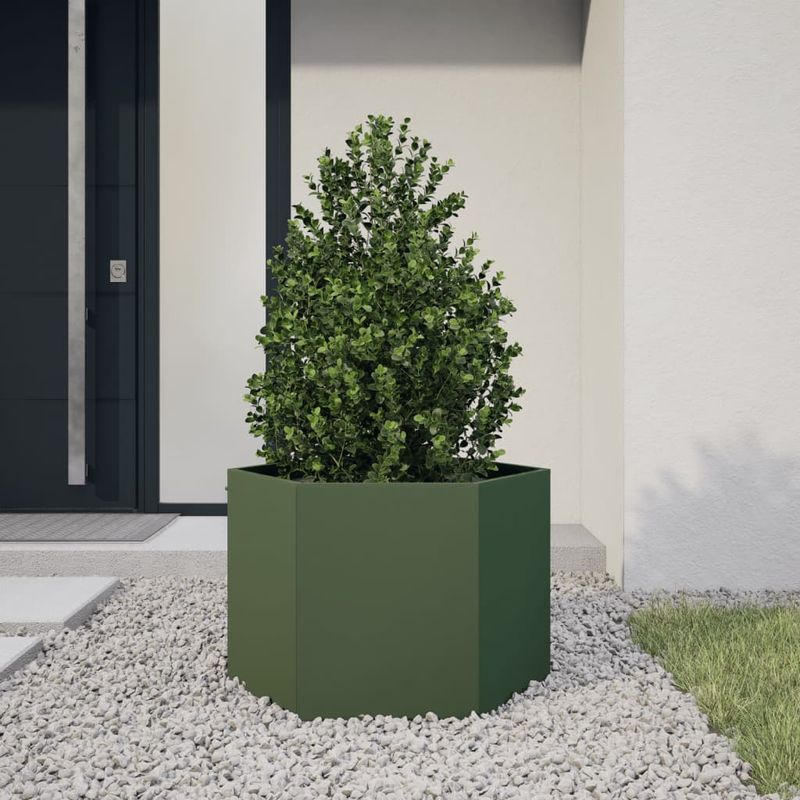 Casa si Gradina - Gradinarit si plante - Plante si ghivece - Ghivece si suporturi - Jardiniera gradina verde masliniu 69x60x45 cm otel hexagonal - Infinity.ro