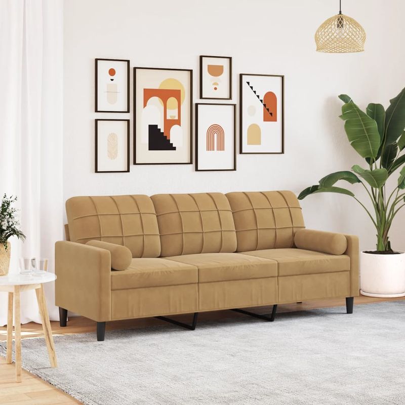 Casa si Gradina - Mobilier - Canapele si coltare - Canapele - Canapea cu 3 locuri cu pernute, maro, 180 cm, catifea - Infinity.ro