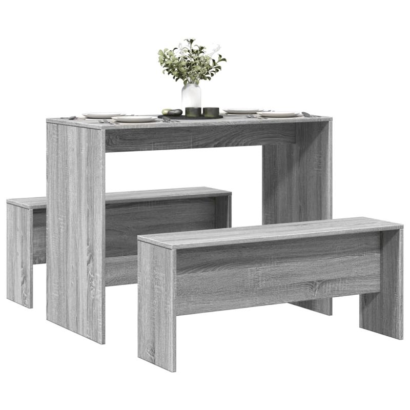 Casa si Gradina - Mobilier - Seturi de mobilier - Seturi mese si scaune - Set masa si banci bucatarie 3 piese, gri sonoma, lemn prelucrat - Infinity.ro