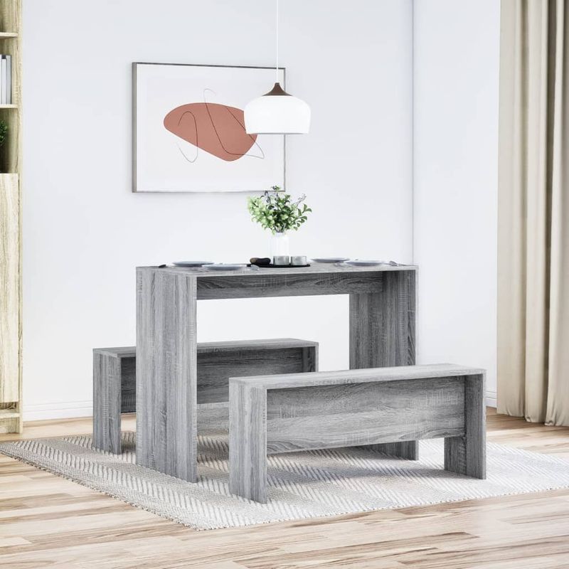 Casa si Gradina - Mobilier - Seturi de mobilier - Seturi mese si scaune - Set masa si banci bucatarie 3 piese, gri sonoma, lemn prelucrat - Infinity.ro