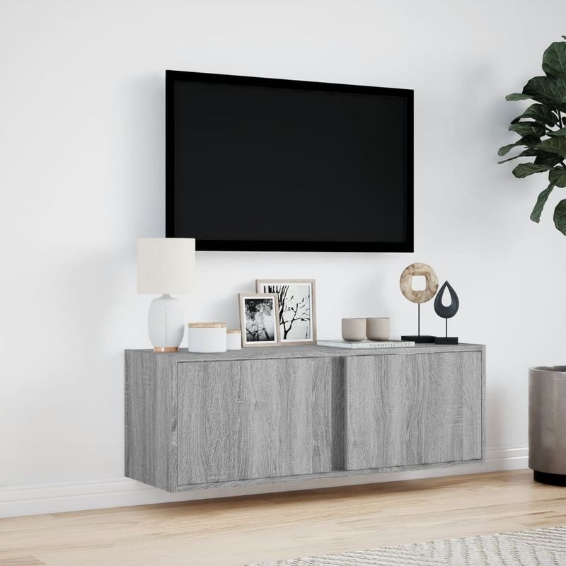 Casa si Gradina - Mobilier - Comode si corpuri - Comode - Dulap TV de perete cu lumini LED, gri sonoma, 100x31x35 cm - Infinity.ro