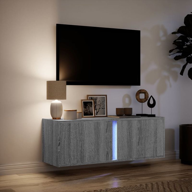 Casa si Gradina - Mobilier - Comode si corpuri - Comode - Dulap TV de perete cu lumini LED, gri sonoma, 100x31x35 cm - Infinity.ro