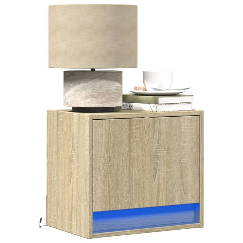 Casa si Gradina - Mobilier - Comode si corpuri - Noptiere - Noptiere montate pe perete cu lumini LED, 2 buc., stejar sonoma - Infinity.ro