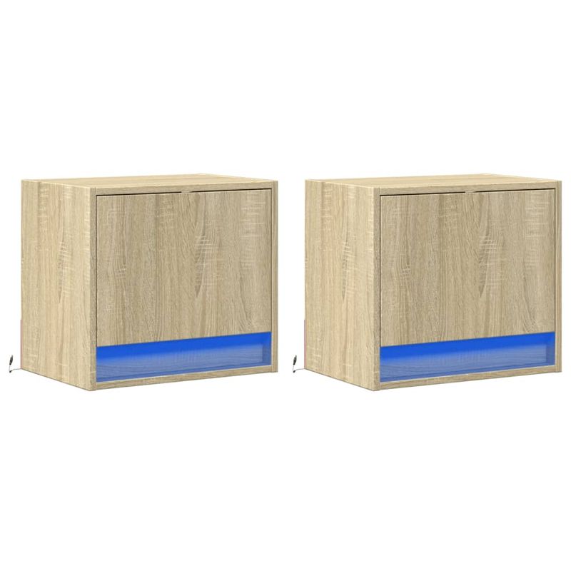 Casa si Gradina - Mobilier - Comode si corpuri - Noptiere - Noptiere montate pe perete cu lumini LED, 2 buc., stejar sonoma - Infinity.ro