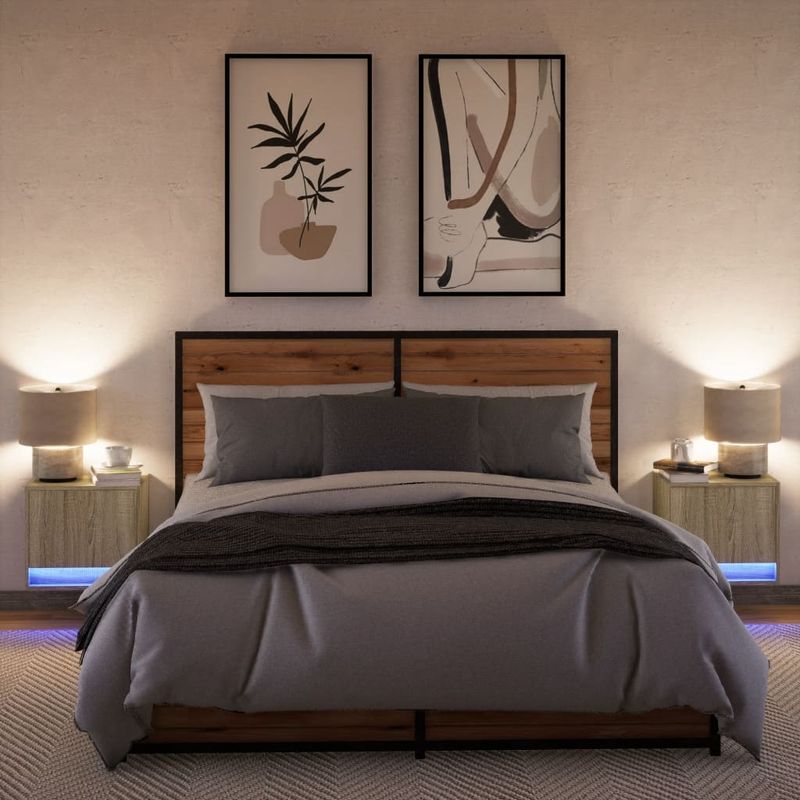 Casa si Gradina - Mobilier - Comode si corpuri - Noptiere - Noptiere montate pe perete cu lumini LED, 2 buc., stejar sonoma - Infinity.ro