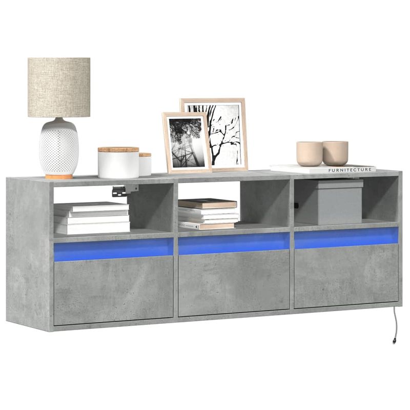 Casa si Gradina - Mobilier - Comode si corpuri - Comode - Comoda TV de perete cu lumini LED, gri beton, 130x31x45 cm - Infinity.ro