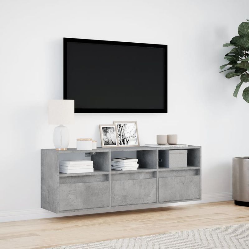 Casa si Gradina - Mobilier - Comode si corpuri - Comode - Comoda TV de perete cu lumini LED, gri beton, 130x31x45 cm - Infinity.ro
