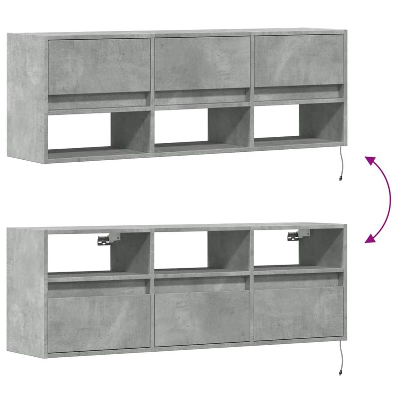 Casa si Gradina - Mobilier - Comode si corpuri - Comode - Comoda TV de perete cu lumini LED, gri beton, 130x31x45 cm - Infinity.ro